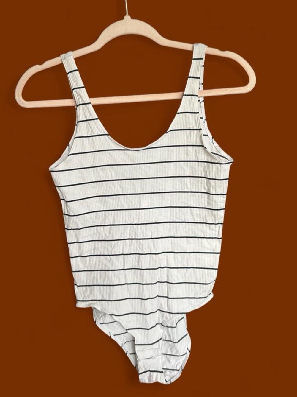 DKNY White Bodysuit with Black Stripes